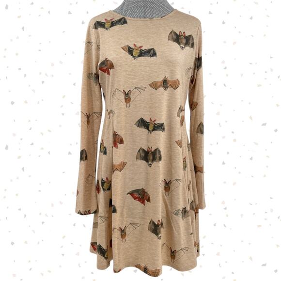 Bat Print Mini Dress Halloween Long Sleeve Spooky Fall Whimsigoth Pepaloves M - Picture 1 of 11